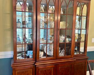 formal china cabinet (contents not for sale) 67” wide, 17” deep, 7’2” tall