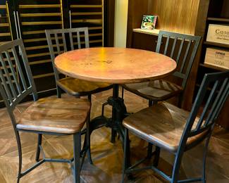 Copper top bistro table & 6 chairs, 36” diameter