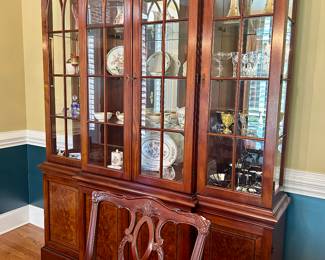 formal china cabinet (contents not for sale) 67” wide, 17” deep, 7’2” tall