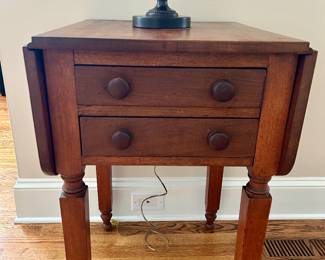 antique 2 drawer drop-side table