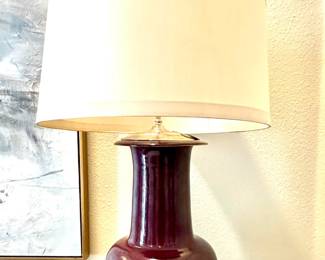 Pair of Large Urn Lamps with Oversized Drum Shades on Acrylic Base