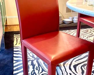 Set of 10 Red Leather Dining Chairs