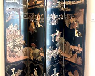 Four Panel Asian Lacquer Screen