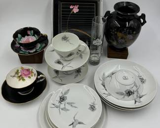 Black & White Floral China & Decor - Continental Jet Rose - Adderley	