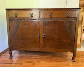 Antique Sideboard Buffet w/ Pressed Wood Details & Original Hardware	