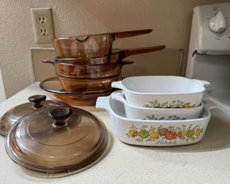 Mid Mod Corning Ware - Vision Pans & Spice Of Life Casserole Dishes	