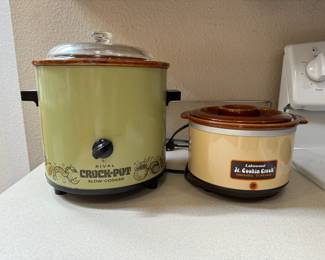 Retro Stoneware Crock Pots - Green Rival & Lakewood Jr	