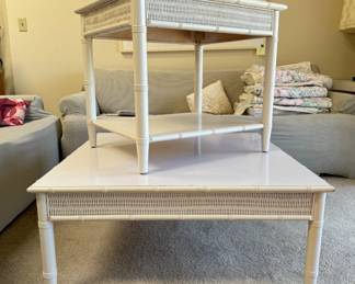 Vintage USA Made Solid Wood, Wicker, & Laminate Coffee & Side Tables	