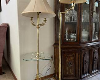 Vintage Brass Tone Reading Lamp & Glass Top Table	