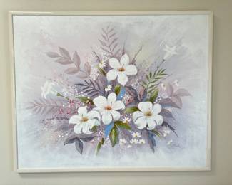 Large Vintage 80s 90s Pastel Floral Painting by Pak