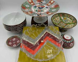 Pink Pressed Glass - EAPG Clear Basket - Etched Floral Stemware	