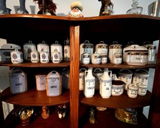 Antique kitchen canisters made in Germany and Czechoslovakia.