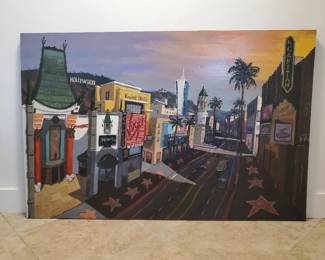 Hollywood Boulevard
Artist: signature illegible
Purchased: for $3,500
Dimensions: 61” W X 40 ½" T X 1 5/8" D
Details: Oil on wood, unframed
