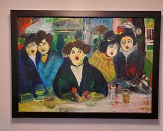 Amira Hadzines Les Moiselles de Paris Painting
Estimated Value: $5,000
Dimensions: 39” W X 28 ¼" T X1 ½" D
Details: Oil on canvas, black wood frame
