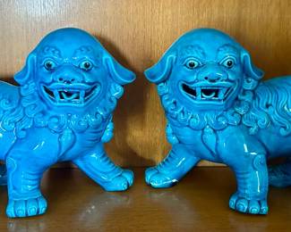 Pair of blue foo dogs