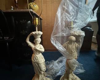 Man and woman Lamps carrying Baskets- Heavy lamps