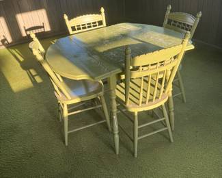 Green kitchen table set! Older wooden