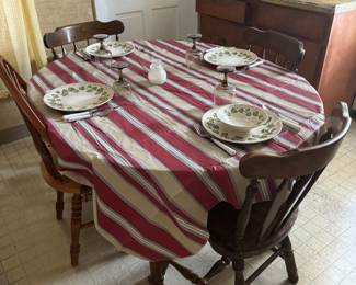 Older kitchen table w 3 matching chairs and 1 not