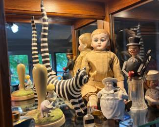 Antiques (glass-eyed doll, old wood bottle toppers, collectible cookie press, minitures)
