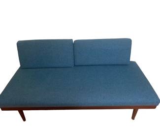 MCM armless extendable blue sofa that converts to a bed. 62x20.5x25. Rove &Edwards Kindt-Larsen for Gustav Bahus, Norway.