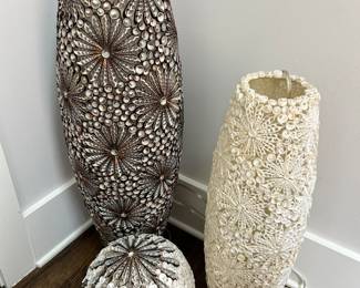 Pottery Barn Kai shell 2 tall lamps and one ball lamp shade