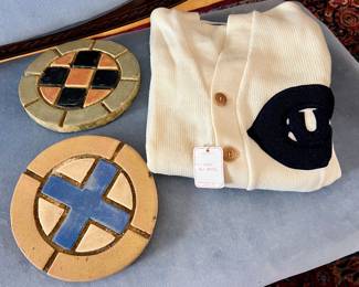 ANTIQUE FLINT FAIENCE CO. MICHIGAN AMERICAN ARTS & CRAFTS POTTERY TILE  and Killer Wool University Tennessee Sweater