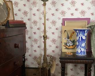 Brass converted oil floor lamp 