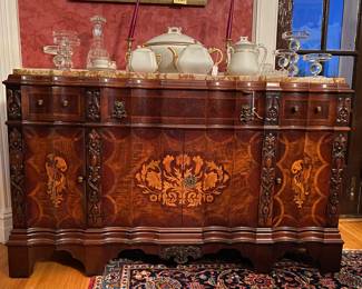 Antique Burl walnut commode with Satinwood inlay and marble top. 