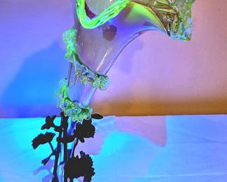 Antique Victorian Epergne Uranium Glass 13" H