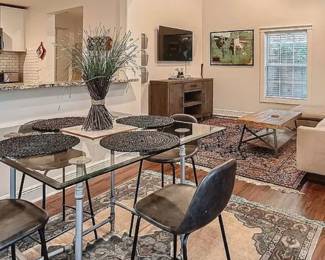 Industrial Glass table with (4) bar height chairs from Restoration Hardware