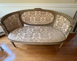 130. Carved Loveseat w/ Oval Back and Nailhead Detail (59" x 30" x 38")