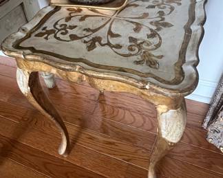 35. Painted White & Gilt Side Table (12" x 12" x 17")