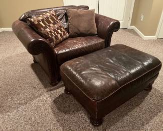 47. Bernhardt New Vintage Leather Chair (56" x 56" x 34") (as is)