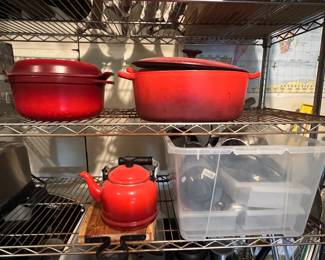 104. Le Creuset pieces (Large dutch oven, medium dutch oven, tea kettle)
