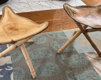 49. Pair of Leather Stools w/ Tripod Base (14" x 13")