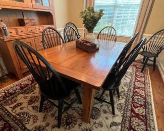 13. Rustic Plank Top Dining Table (72" x 44" x 30")
14. Set of 8 Black Windsor Chairs 2 Arm Chairs (21" x 17" x 42") 6 Side Chairs (18" x 18" x 42")