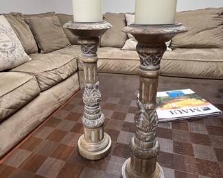 90. Pair of Carved Candlesticks (17")