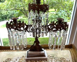 10. Bronze Crystal & Marble Candelabra (17" x 4" x 17.5")