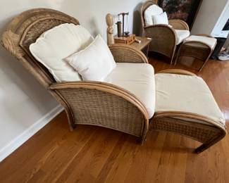 17. Pair of Rattan Arm Chairs & Ottomans (26" x 27" x 36")