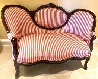 PEnding  $394  Beautiful Red & Cream Camelback Sofa 60" long x 36 1/2' x 30" Deep  Great Condition!    314-494-7222