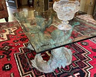 Bronze base, glass top coffee table