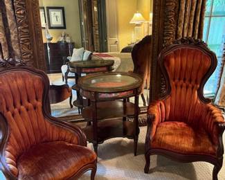 Pair of Chairs, French curio table