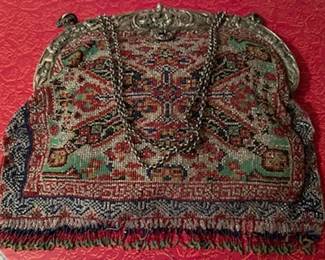Antique micro-beaded purse, silver frame