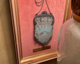 Antique micro-beaded purse, framed