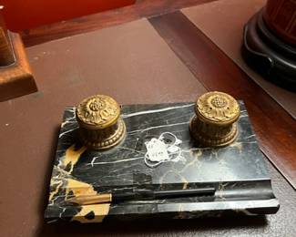 Marble and brass ink well