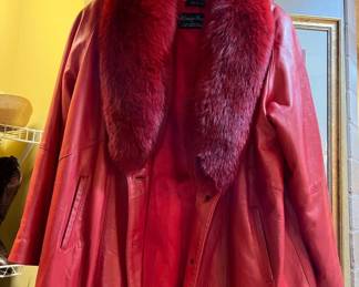 Leather jacket, dyed fox collar