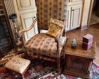 One of a pair of chairs, end tables