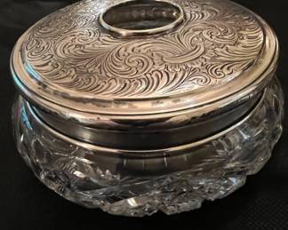 Sterling lid, cut glass jar