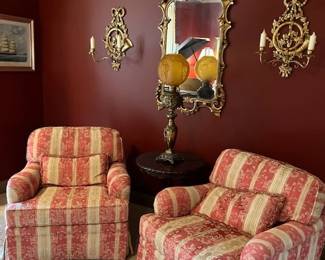 Pair of chairs, pair of wooden wall sconces