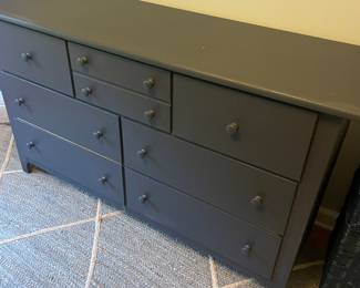 Painted Wood 7 Drawer Dresser, Blue 56” W x 18” D x 32” H